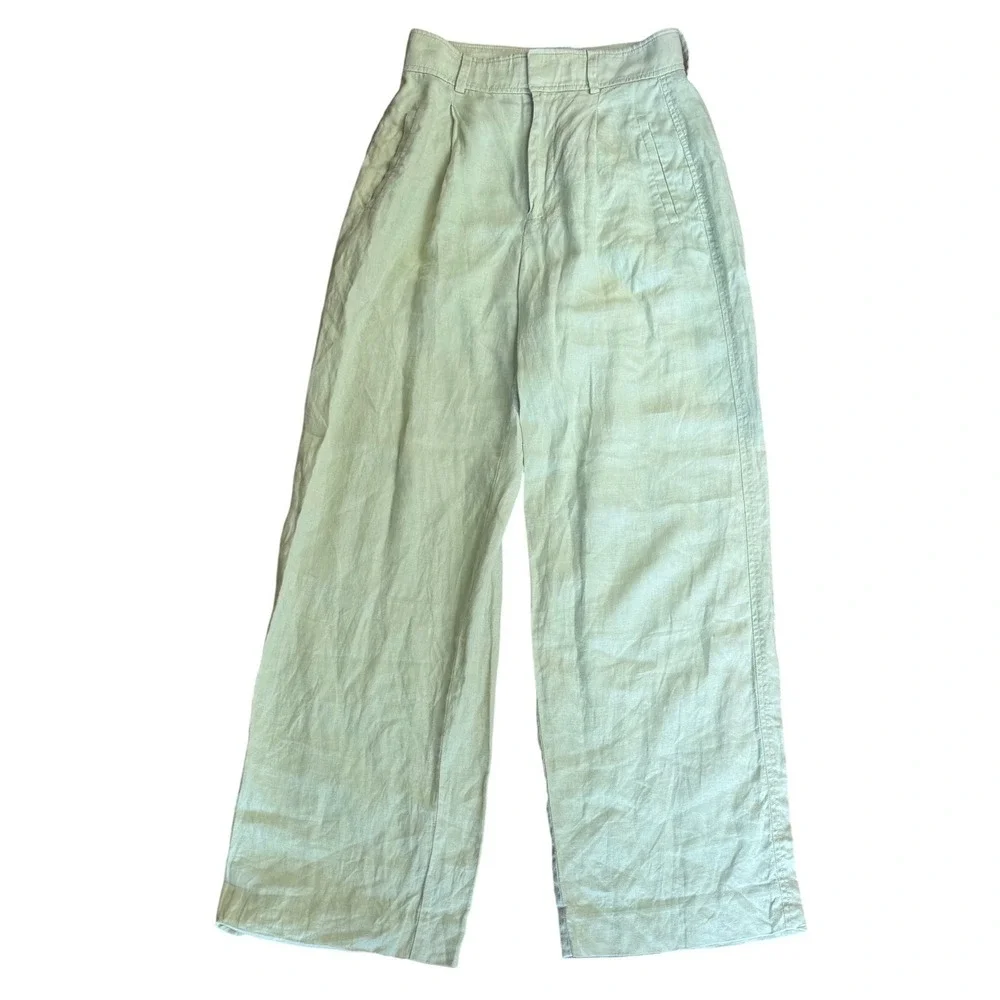 Everlane Womens Sage Green 100% Linen High Way Slouch Pant Size 00 Wide Leg